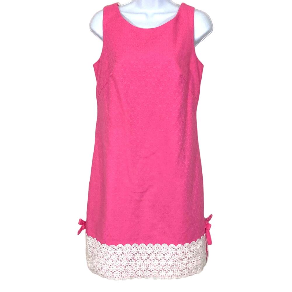 Lilly Pulitzer Fitch Shift Jacquard Dress Hotty Pink Sleeveless Pockets Bows 4